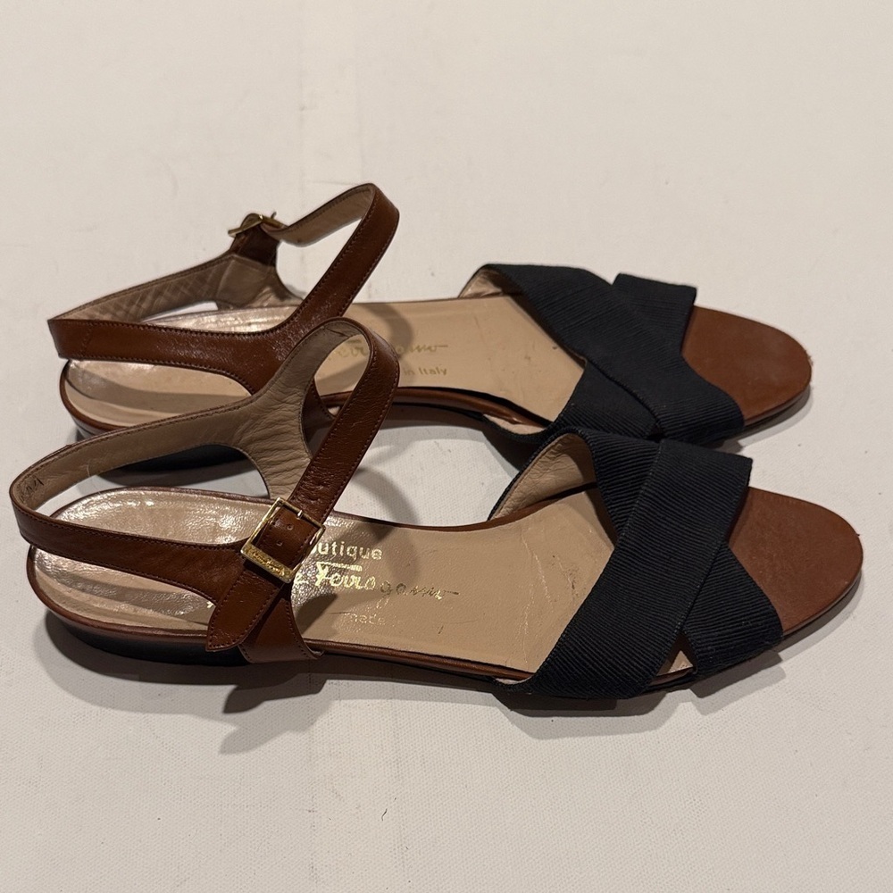 Salvatore Ferragamo Brown And Black Sandals View 2